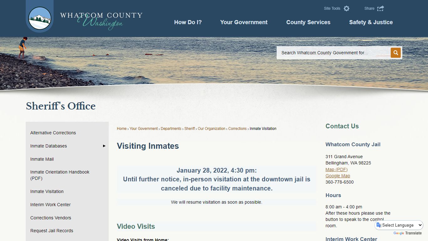 Visiting Inmates | Whatcom County, WA - Official Website